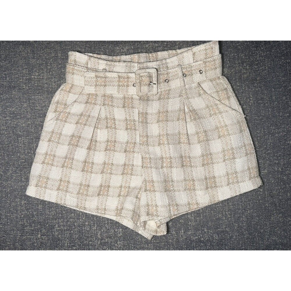 Le Lis Collection Women's S Cream Beige Tan Tweed Plaid Shorts